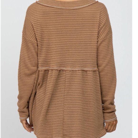 NWOT BiBi Waffle Knit Maternity Peplum Top (via Pinkblush), Camel, XL - Picture 2 of 5